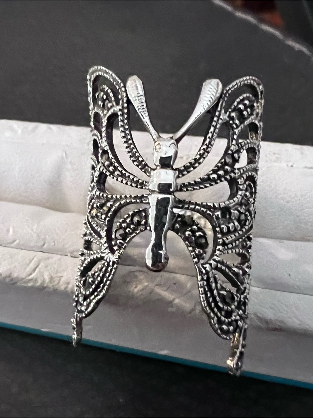 Sterling silver Butterfly Filigree Statement Ring - Silver Vintage